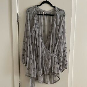 Free People Bohemian Beaded Blue Beaded Blouse Small